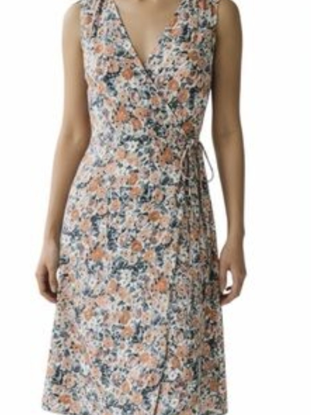 Current/Elliott Peach and Navy Floral Wrap Dress